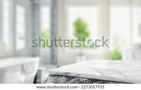 Blurred bathroom background and  Marble counter table top  can be used mock up for montage products display or design layout Foto stock © 