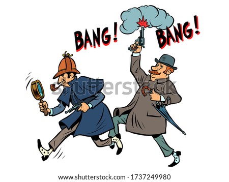 Detective Holmes and Dr. Watson. Comics caricature pop art retro illustration drawing