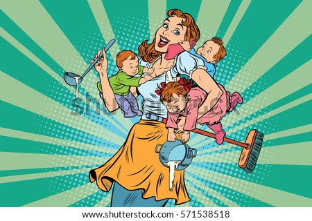 Cheerful mother with three children