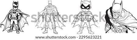 coloring book for kids, comic batman robin vector character, black and white, 100% editable colorable