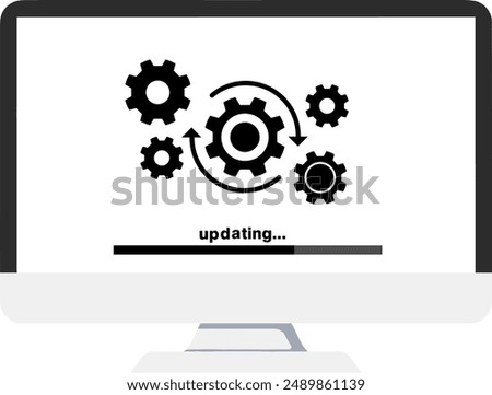 Loading process in computer screen. System software update, data upgrade, or synchronize with progress bar. Loading process in monitor screen. Illustration for websites, landing pages, app, banners.