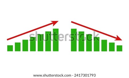 Top and bottom graph with vector. Flat design vector illustration concept of sales bar chart symbol icon with arrows moving up and down