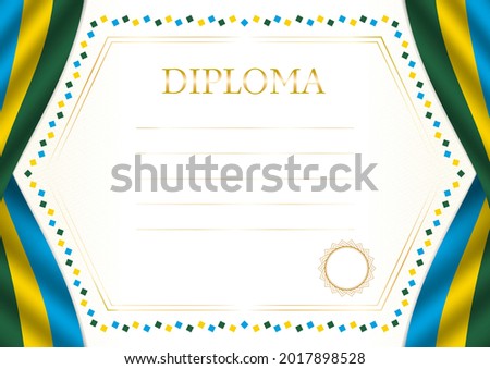 Horizontal  frame and border with Rwanda flag, template elements for your certificate and diploma. Vector.