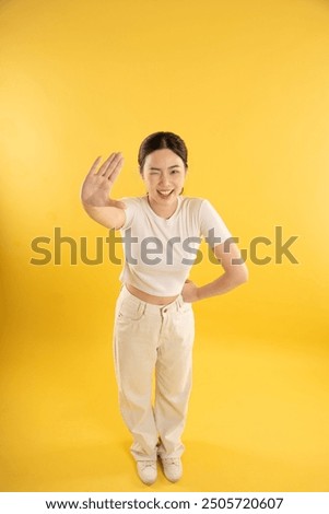 Similar – Image, Stock Photo Woman on top of rock with sea surf