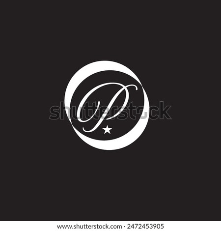 Capital P Letter Logo in Circle. Letter P Logo With Star