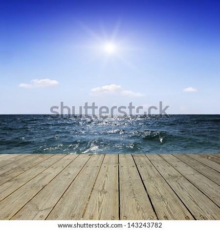 Blue ocean and blue sky with sun