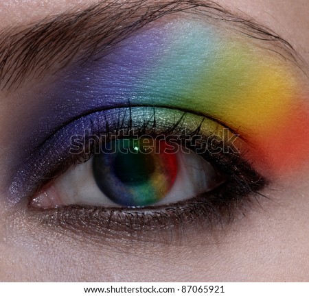 Beautiful female eye with make-up rainbow