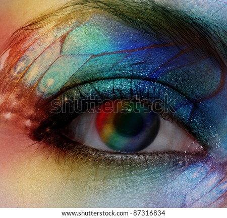 Beautiful female eye with make-up rainbow