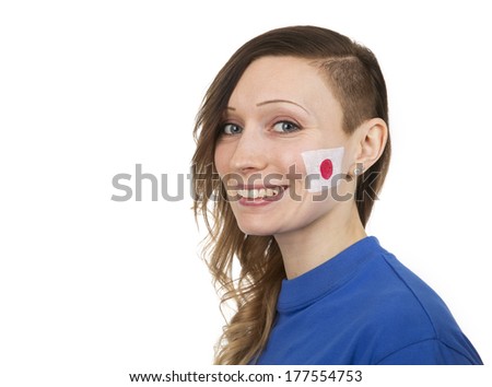 Smiling Girl with the flag of Japan on her cheek