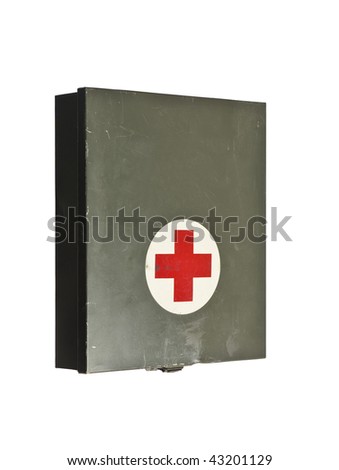 Old first aid kit isolated on a white background