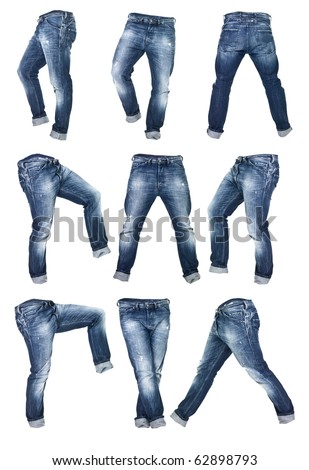 Collage Of Worn Blue Jeans Isolated On White Background Stock Photo ...