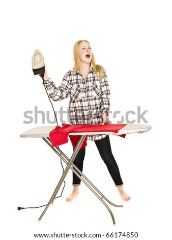 Angry Housewife screaming isolated on white background