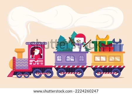 Christmas Santa Claus drives train carrying gifts