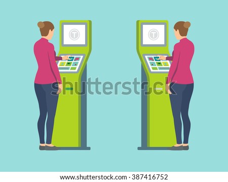 Girl using self-service terminal