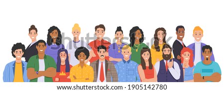 Multicultural group of people. People of different races and cultures. Cartoon characters set in flat design style. Vector illustration