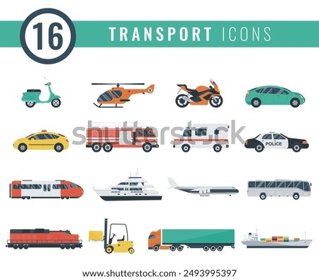 Transportation icons set. City cars and vehicles transport. Vector illustration