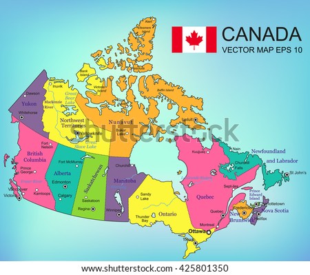 Canada map with provinces. All territories are selectable. Vector illustrtation