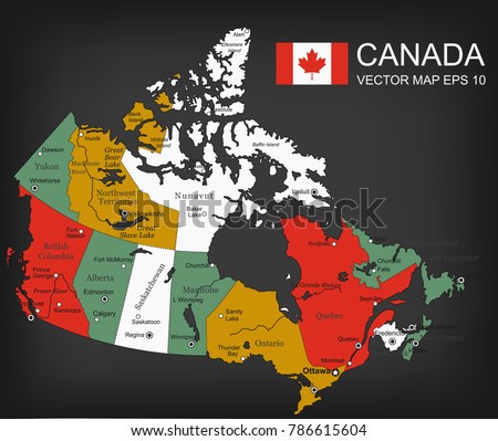 Canada map with provinces. All territories are selectable. Vector illustrtation