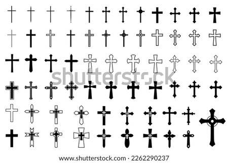 Decorative crucifix religion catholic symbol, Christian crosses. orthodox faith church cross icons design, isolated flat set.