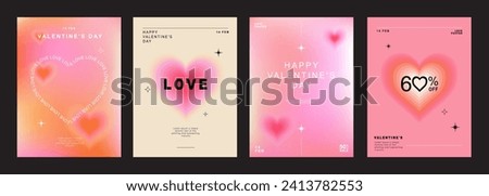 Valentine's day posters set. Gradient hearts with place for text. Romantic sale banners templates, vouchers or invitation cards. Vector illustration.