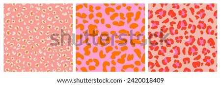 Set of Abstract Leopard Skin Seamless Patterns. Animal print. Geometric folklore ornament for background, textile, banner, cover, wallpaper. Vector illustration.