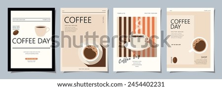 Set of minimal background templates with coffee beans and coffee mug for invitations, cards, banner, brochure, poster, cover, cafe menu or another design.