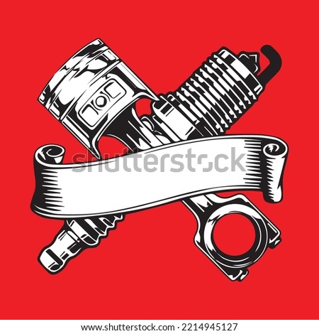 Vintage Retro Design Emblem of Engine Illustration T-Shirt Printing Artwork, cylinder, bike, chrome, service, car, automobile, vehicle, mechanical, monochrome, moto, sticker, retro, garage, cross.