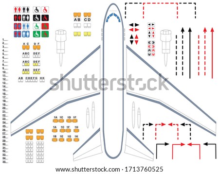 Plane. A universal set of airplane fragments that can be used as a background for training, fact-finding brochures, drawing up an evacuation plan for an airplane, and creating your own model.