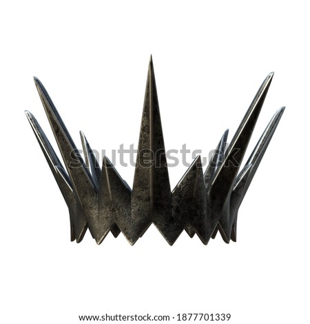 A 3D rendered dark fantasy iron crown with spikes isolated on a white background. 3D model 
