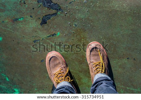 shoes walking on wet  floor.