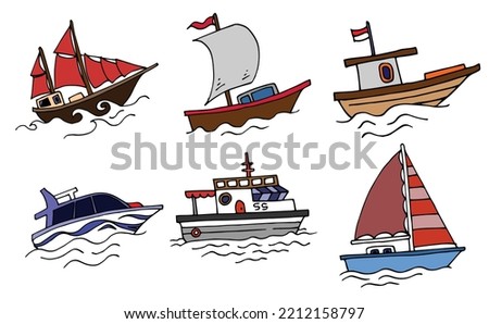 Group of boats illustration for logo, poster, background and any design item.