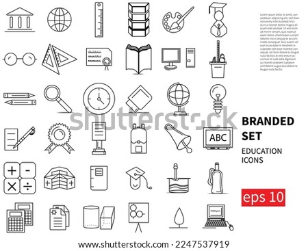 Education Vector icon set. Outline Stroke Branded Created. web share all