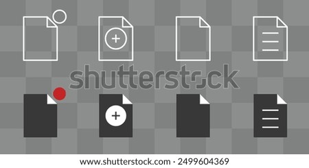 File icons. Add, Available, empty. linear and filled document icon set. vector illustration concept