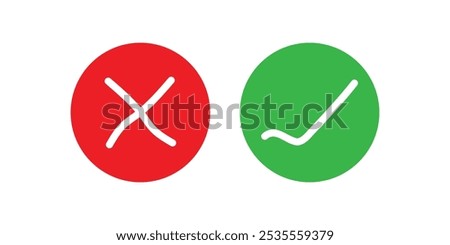 checkmark and X (cross) icons. Perfect for decision-making interfaces, approval systems, or form validation. Vector illustration concept.