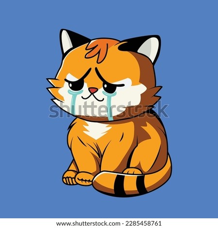 Cute Cat crying Cartoon Sticker vector Illustration