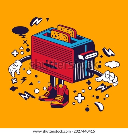 Toaster Cartoon Character Sticker Vector Stock Illustration