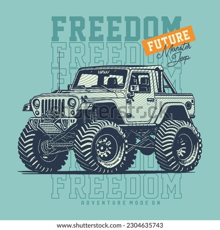 
Monster Off Road jeep big power, vector design illustration