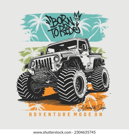 
Monster Off Road jeep big power, vector design illustration