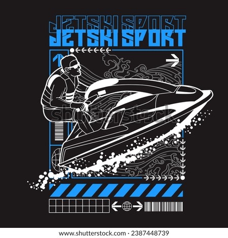 Extreme sport jet ski racing, typography vector illustration 