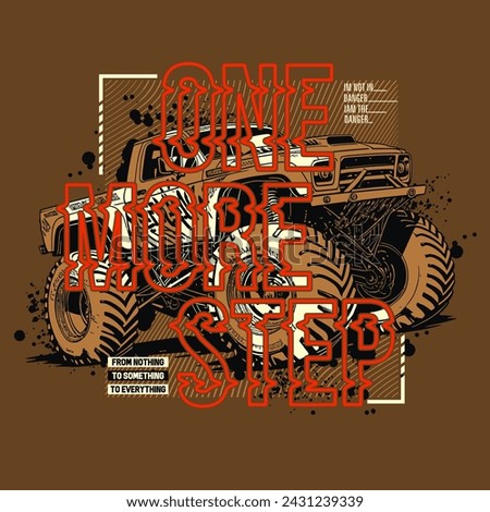 Monster Big car on abstract background typography, vector illustration