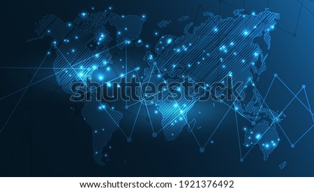 Global network connection World map abstract technology background global business innovation concept
