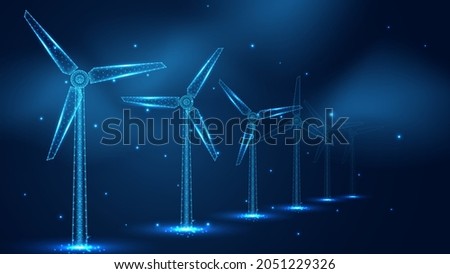 The row of the windmill line connection. Low poly wireframe design. Abstract geometric background. vector illustration.