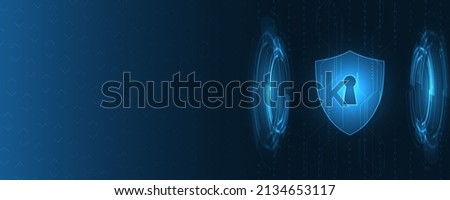 Sheild with a keyhole on abstract technology background. Protected guard shield security concept. Security cyber digital. Protection system innovation concept. Vector illustration.