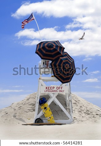 A lifeguard stand near the shoreline on the Eastern Seaboard, USA