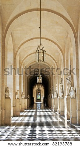 Interior hallway at the Palace of Versailles near Paris
