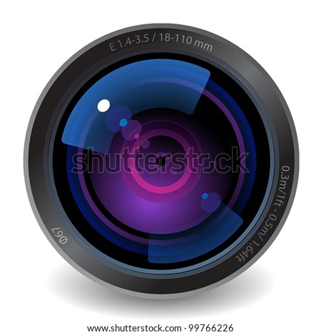 Icon for camera lens. White background. Vector saved as eps-10, file contains objects with transparency.