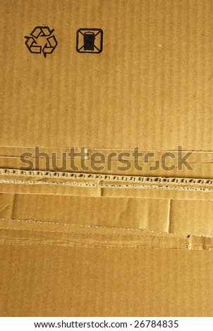 Packaging cardboard with a recycle symbol