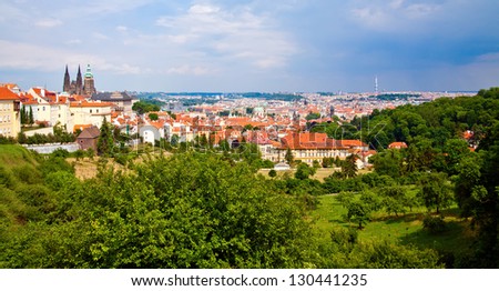 beautiful panorama view of Prague and its architecture from Petrin Hill