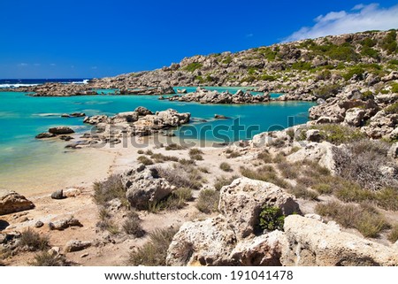 beautiful view of stones and water at the Aspri Limni, Crete, Greece