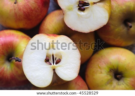 close-up cut apple on the background of apples